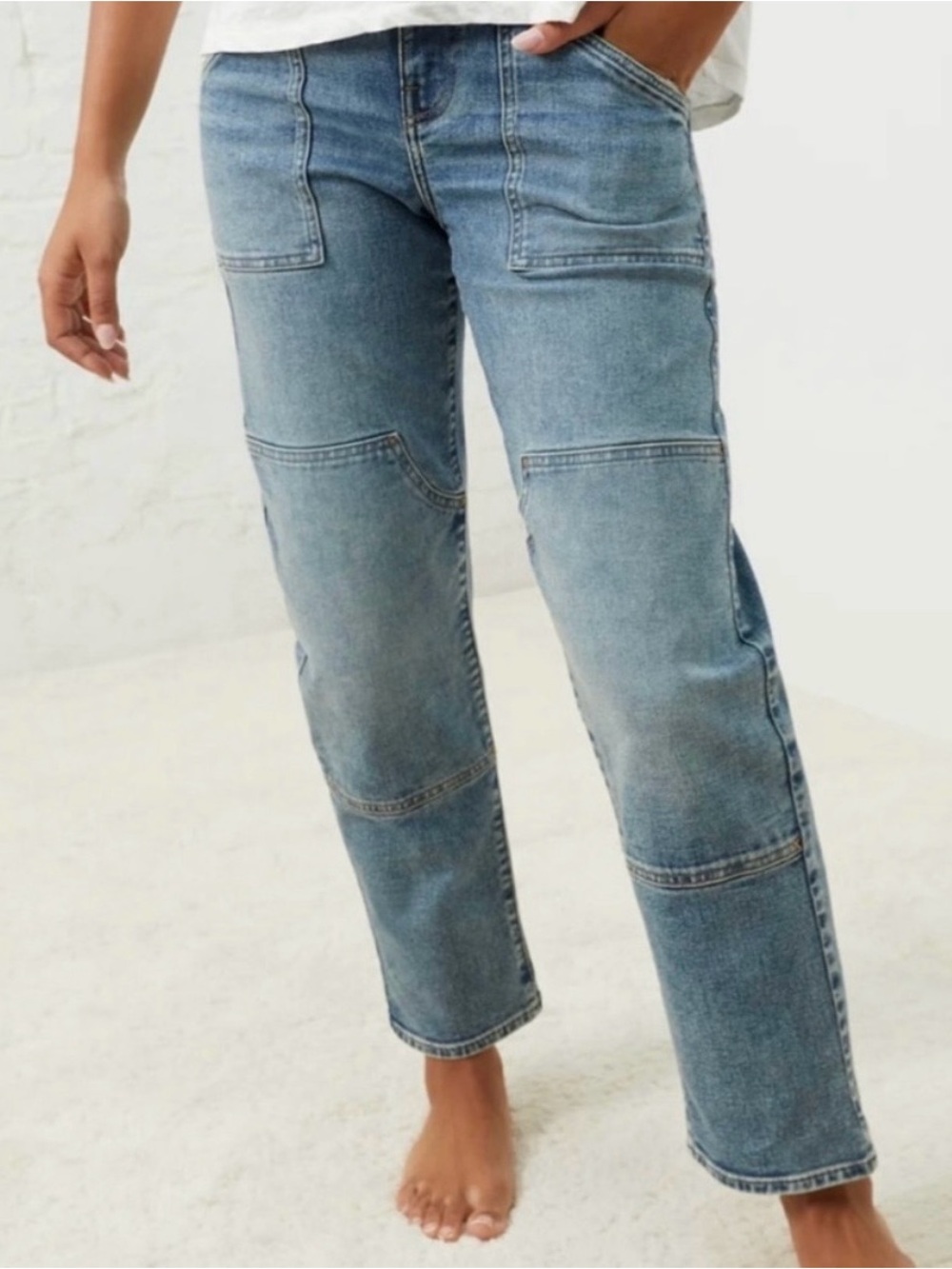 UpWest Washed Blue Patch-Seam Straight Leg Jeans